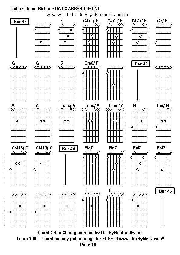 Chord Grids Chart of chord melody fingerstyle guitar song-Hello - Lionel Richie  - BASIC ARRANGEMENT,generated by LickByNeck software.